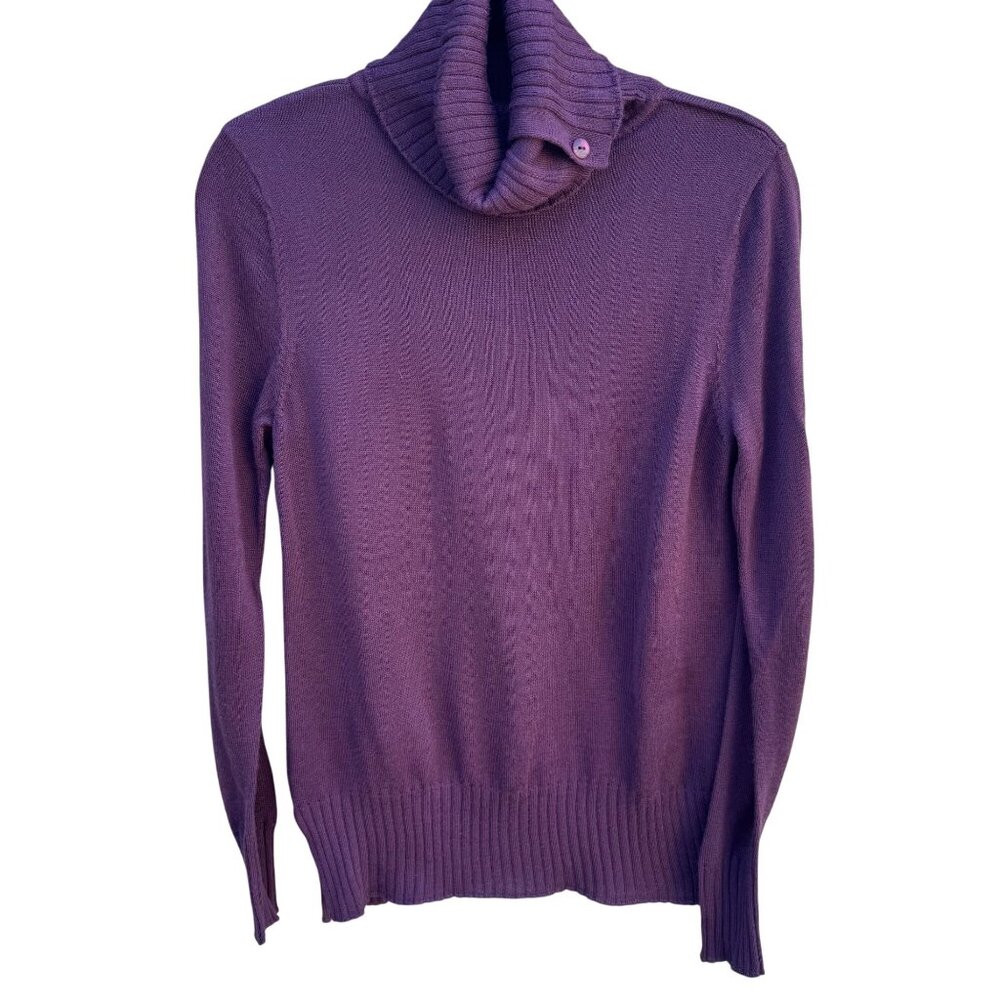 Terry Lewis Purple Wool Blend Button Turtleneck Sweater Womens S Layering Preppy